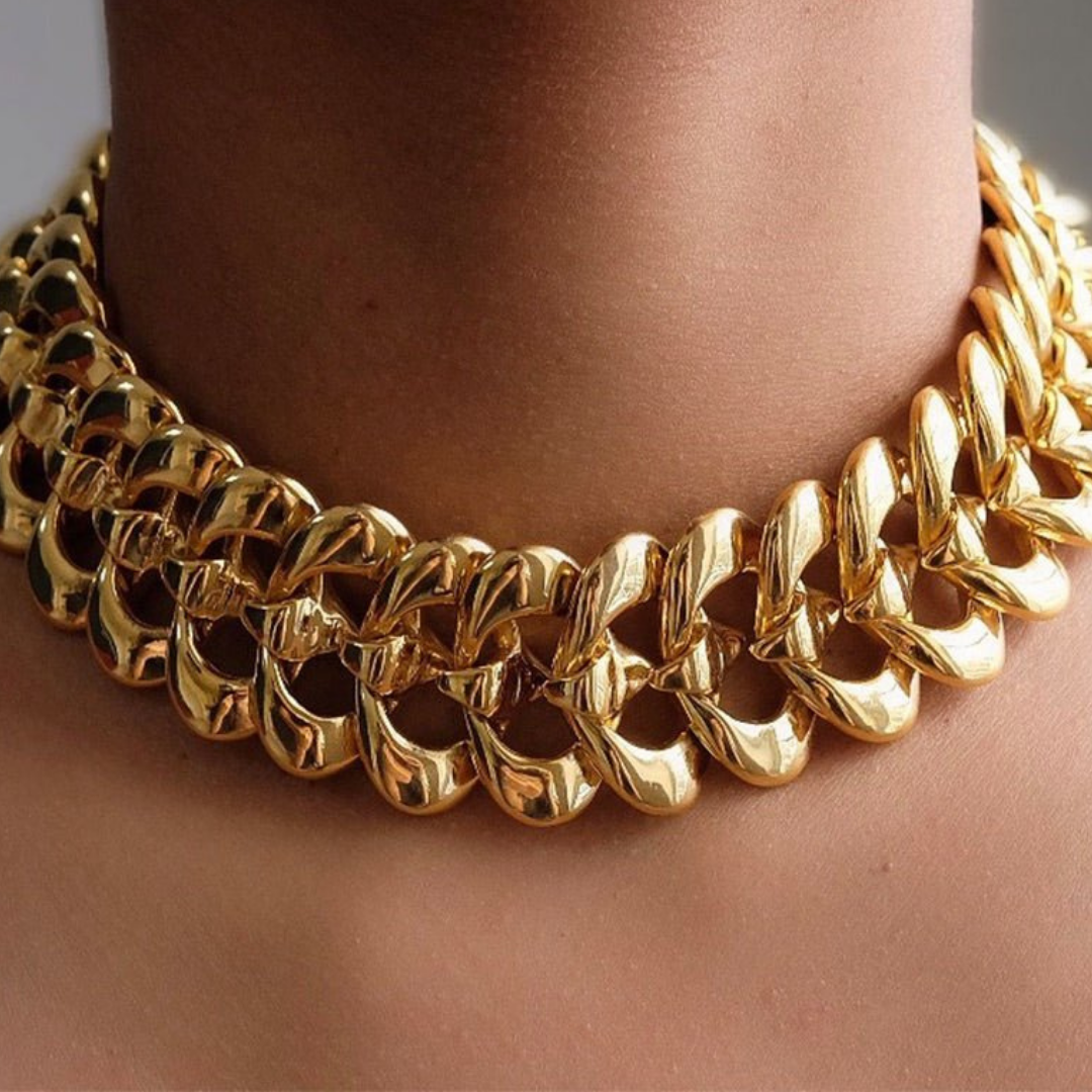22K Gold Plated Interlink Choker Necklace