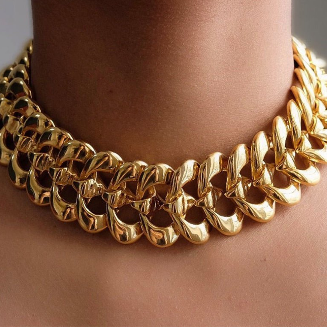 24K Gold Plated Interlink Choker Necklace