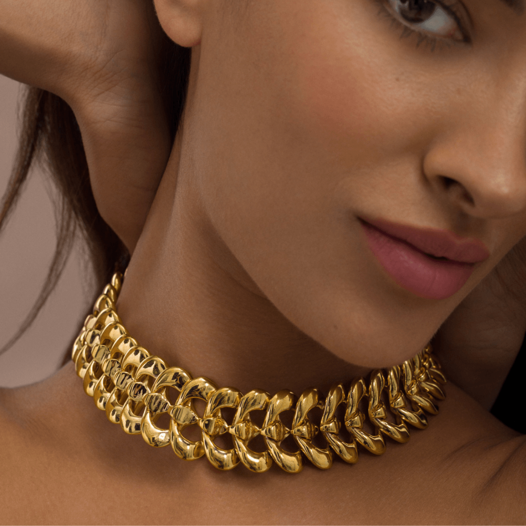 24K Gold Plated Interlink Choker Necklace