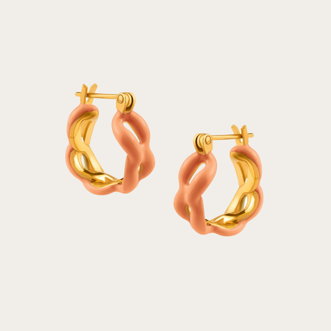 Enamel Gold Chain Link Hoop Earrings