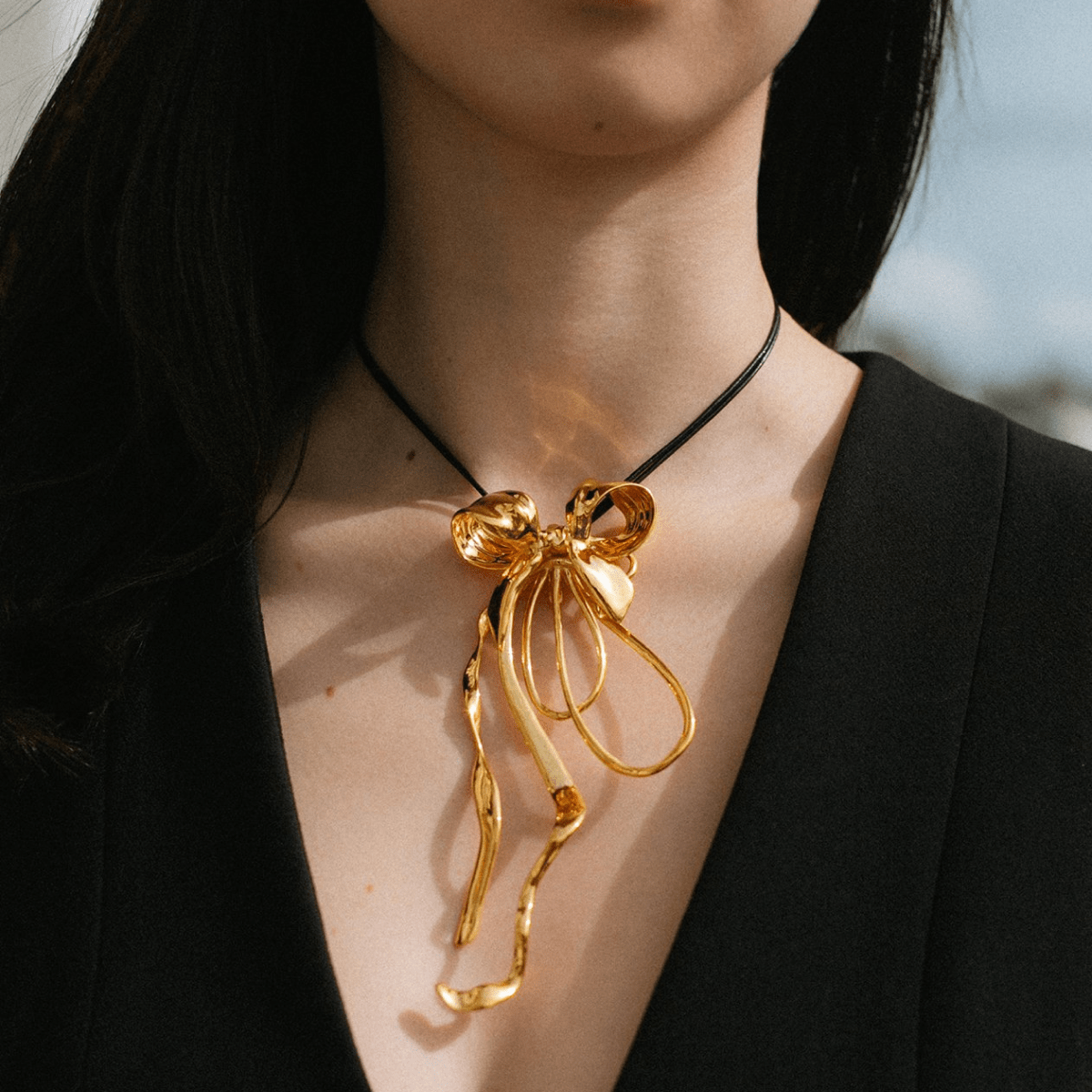 24K Gold Plated Bow Pendant Necklace