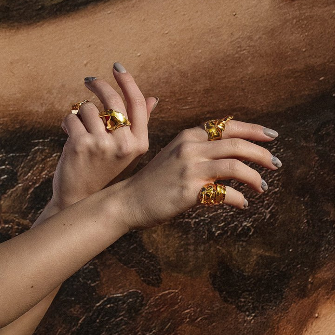 Gold Textured Flow Statement Ring