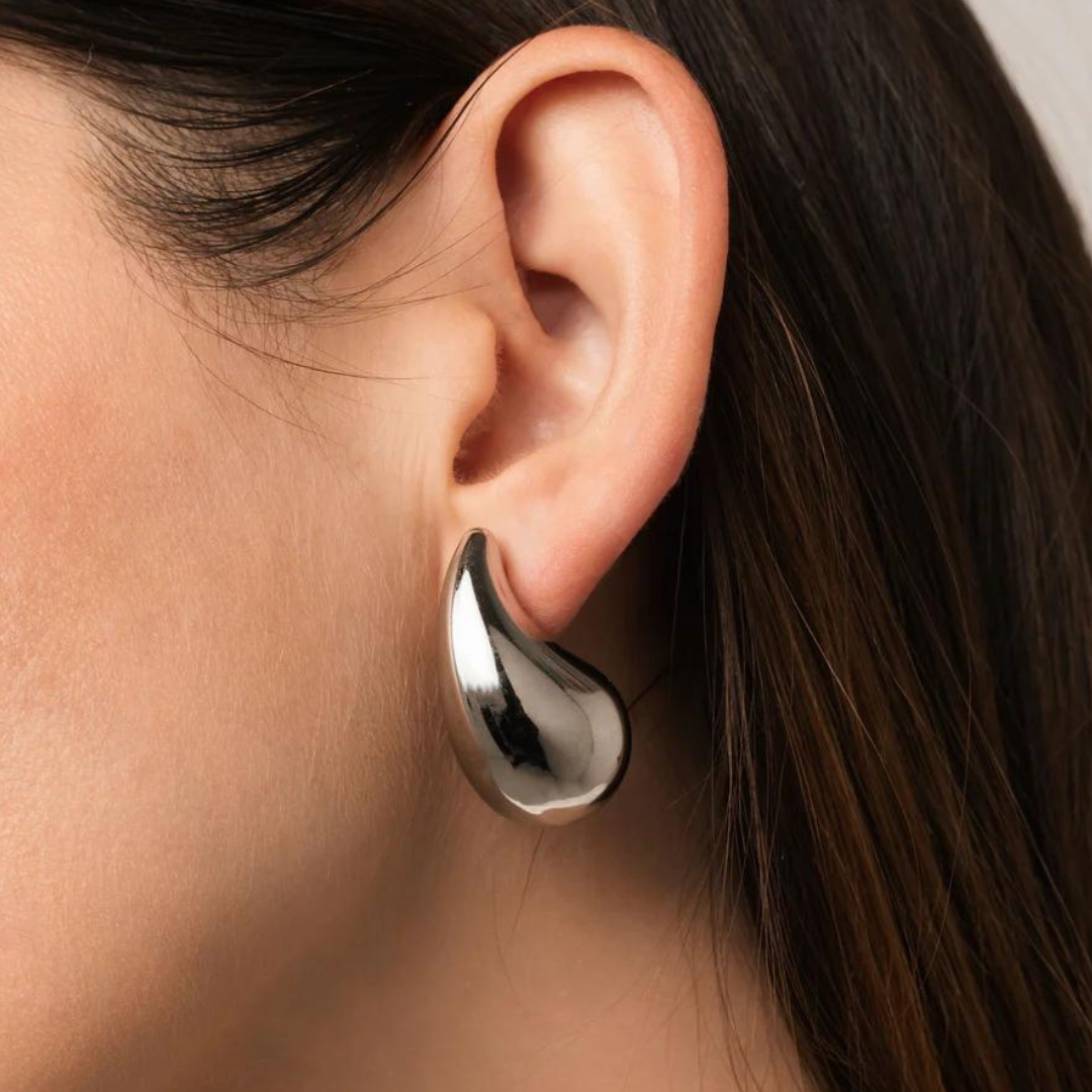 Rhodium Silver Chunky Teardrop Earrings