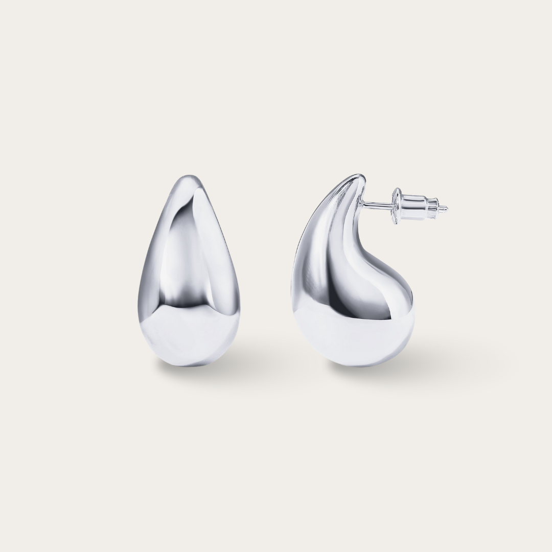 Rhodium Silver Chunky Teardrop Earrings