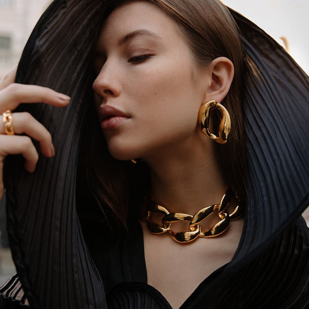 22K Gold Plated Chunky Chain Hoop Earrings