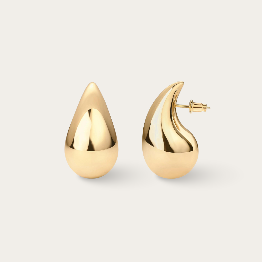 18K Gold Plated Chunky Teardrop Earrings - Main Image