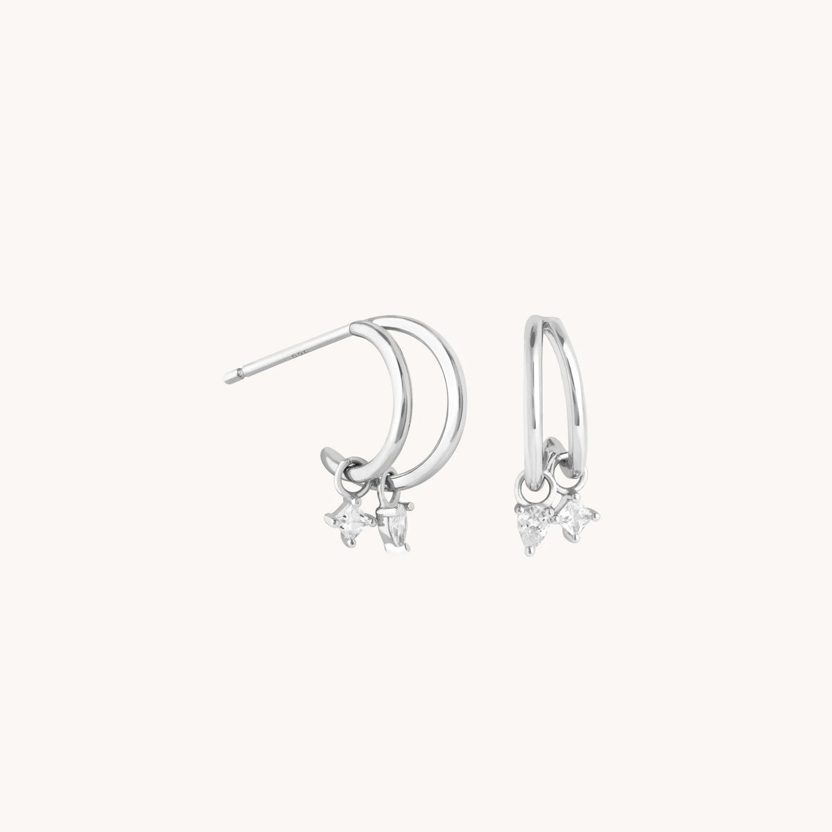 Rhodium Silver Celestial Cubic Zirconia Huggies