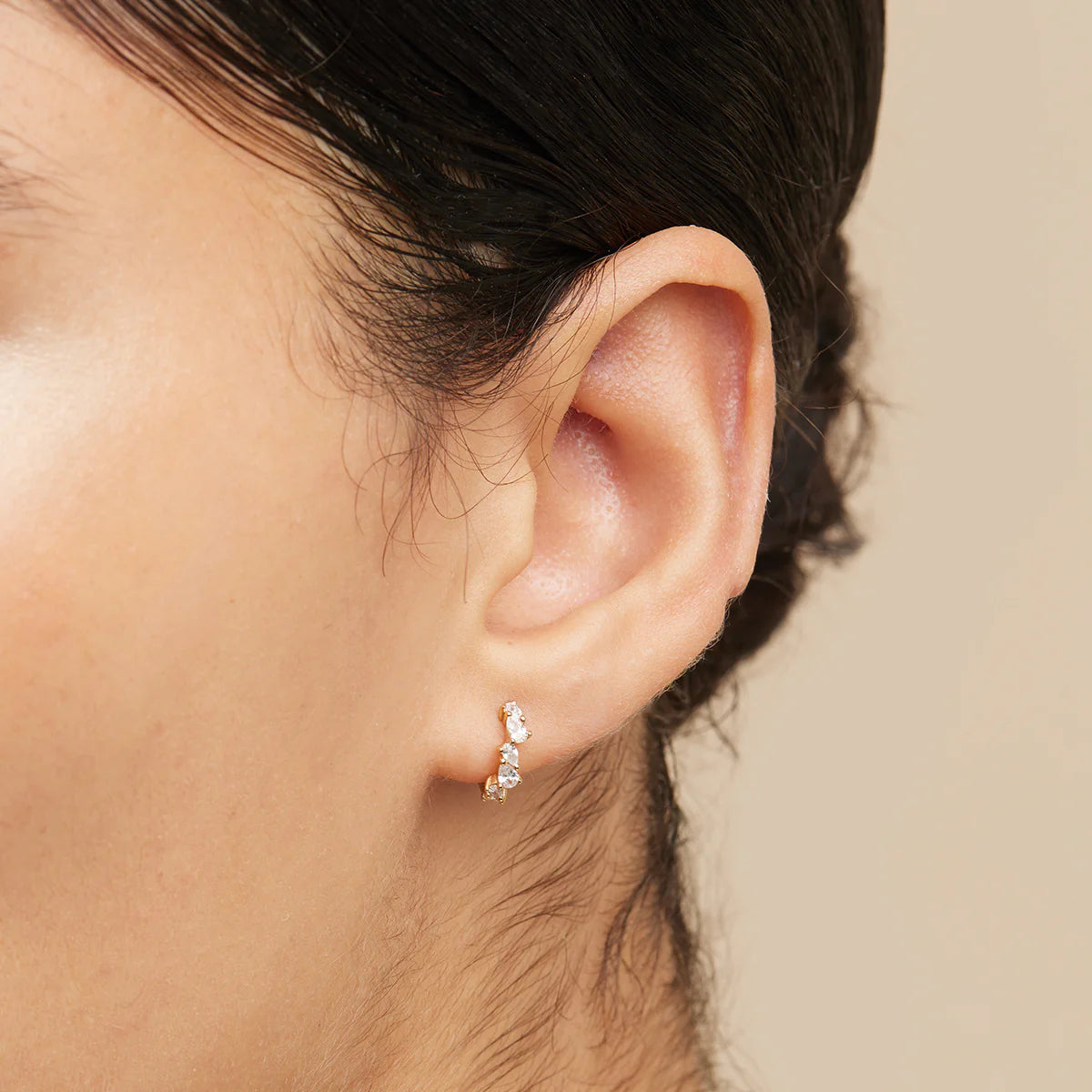 18K Gold Plated Crystal Pear Huggies