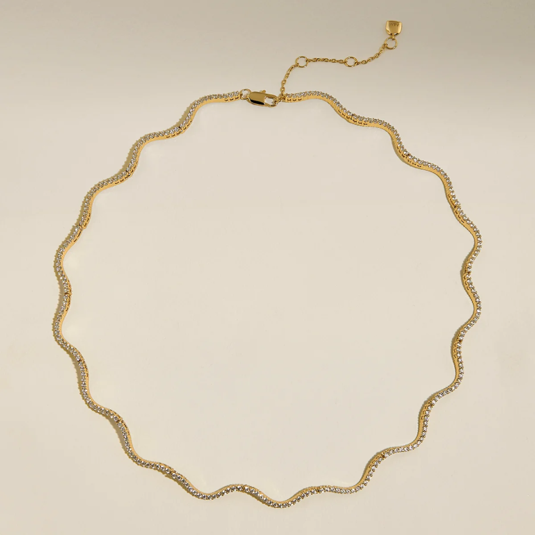 14K Gold Plated Scalloped Tennis Chain Necklace