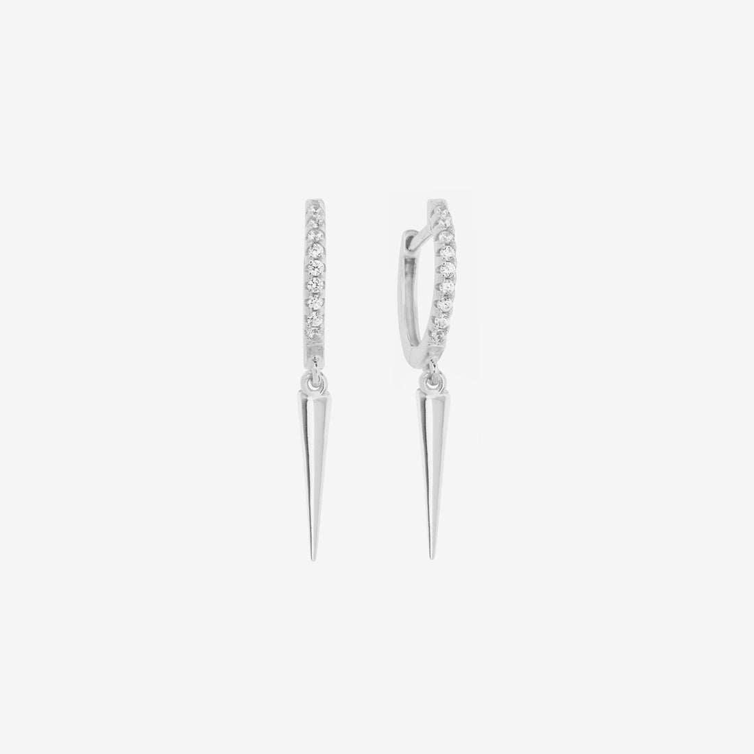 Rhodium Silver Dagger Huggie Earrings