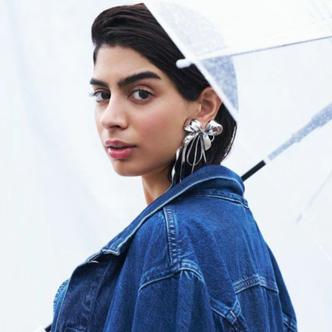 Khushi Kapoor in Mega Bow Silver Statement Earrings