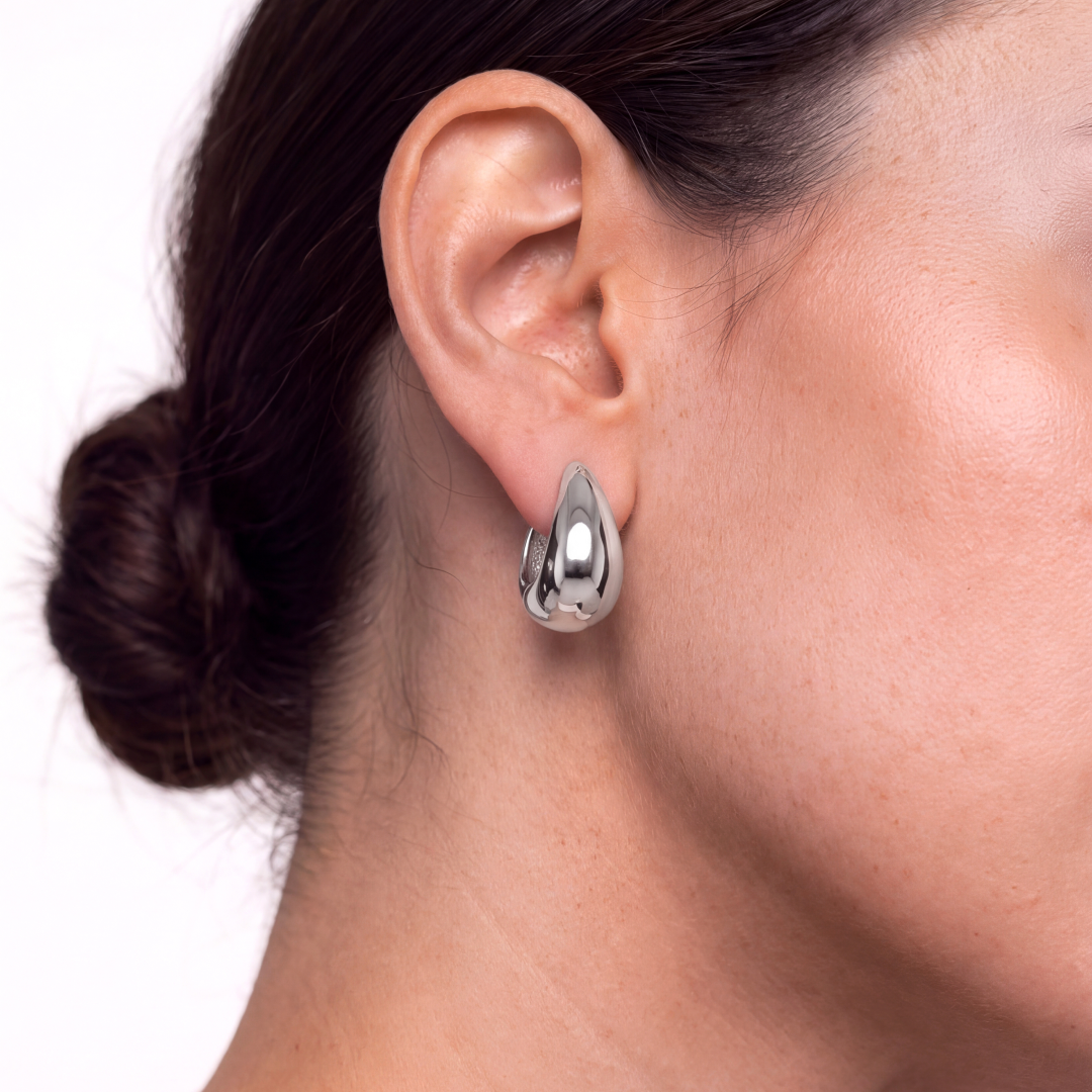 Rhodium Silver Puffy U-Shaped Hoops