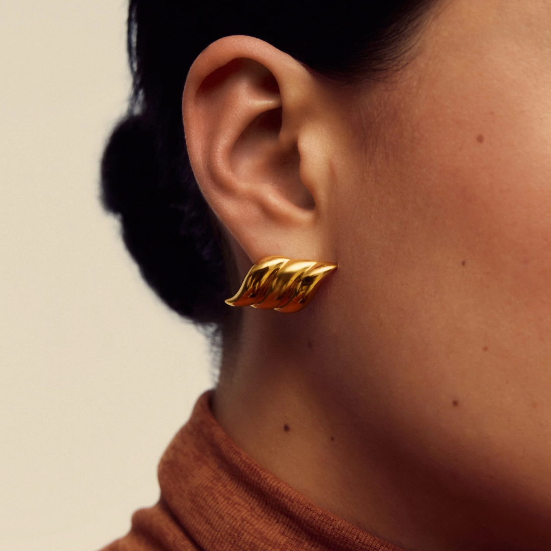 18K Gold Plated Savi Oversized Ridged Studs