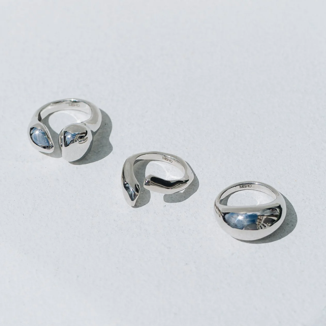 Rhodium Silver Pebble Stackable Ring Set