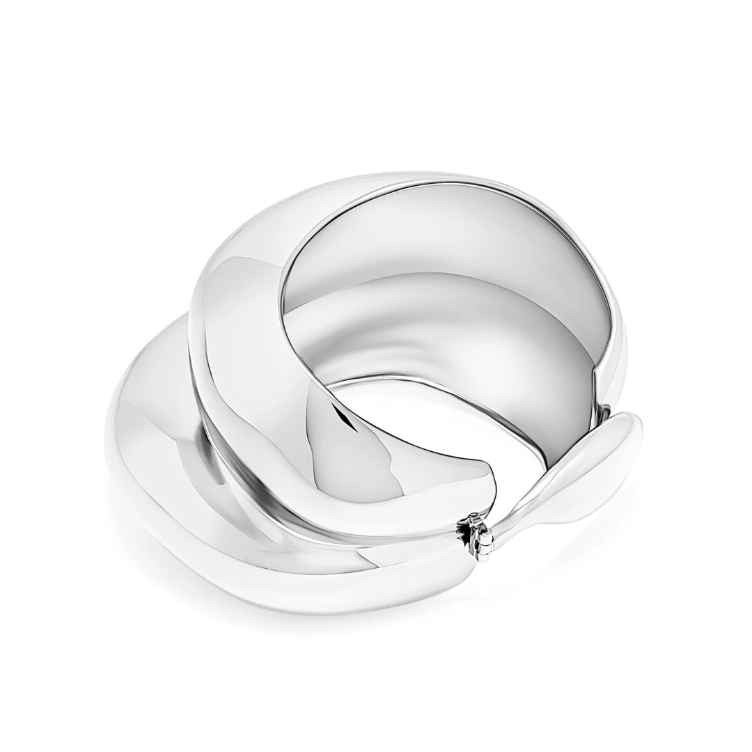 Rhodium Silver Statement Ovo Cuff Bracelet