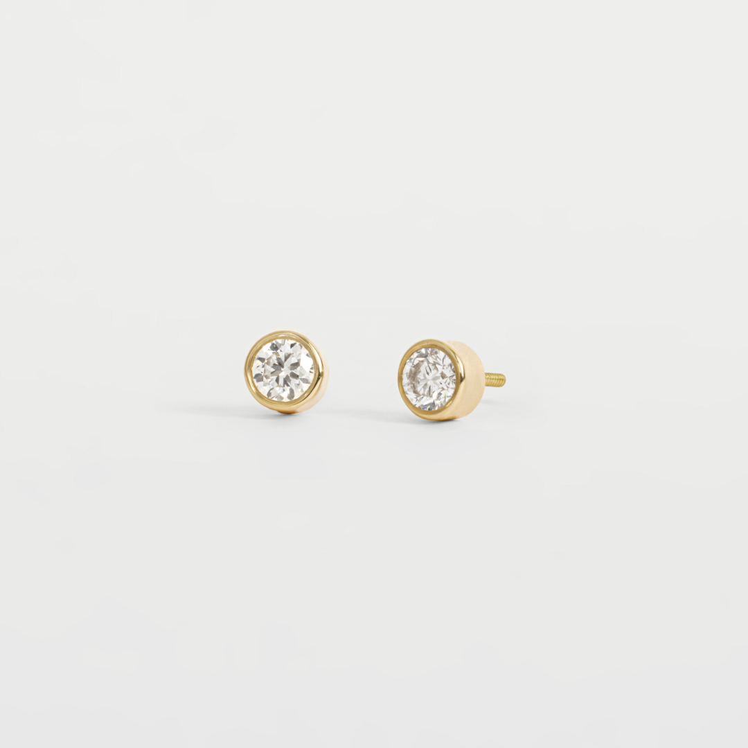 14K Yellow Gold Round Diamond Studs
