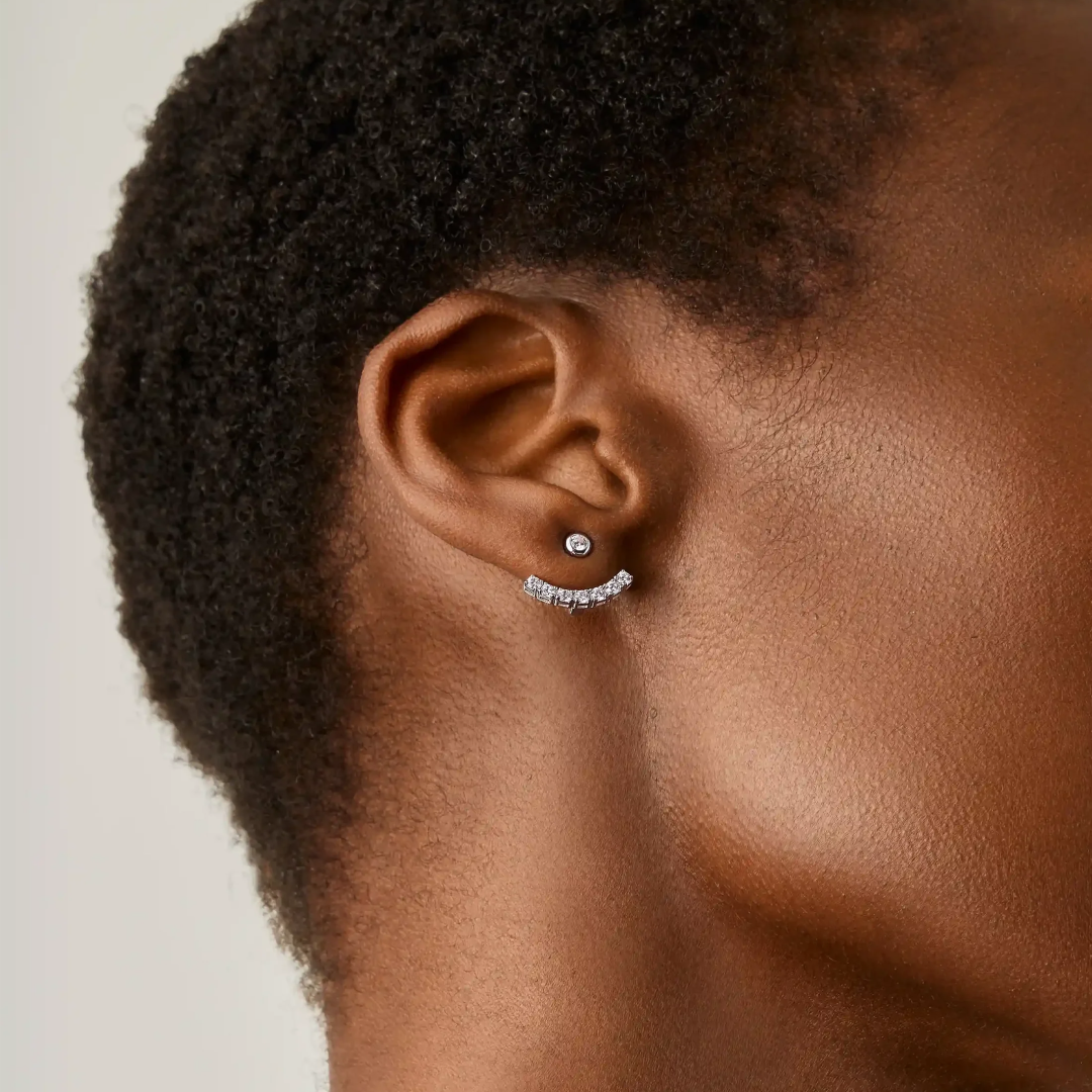 Silver Tennis Ear Jacket Stud Earrings