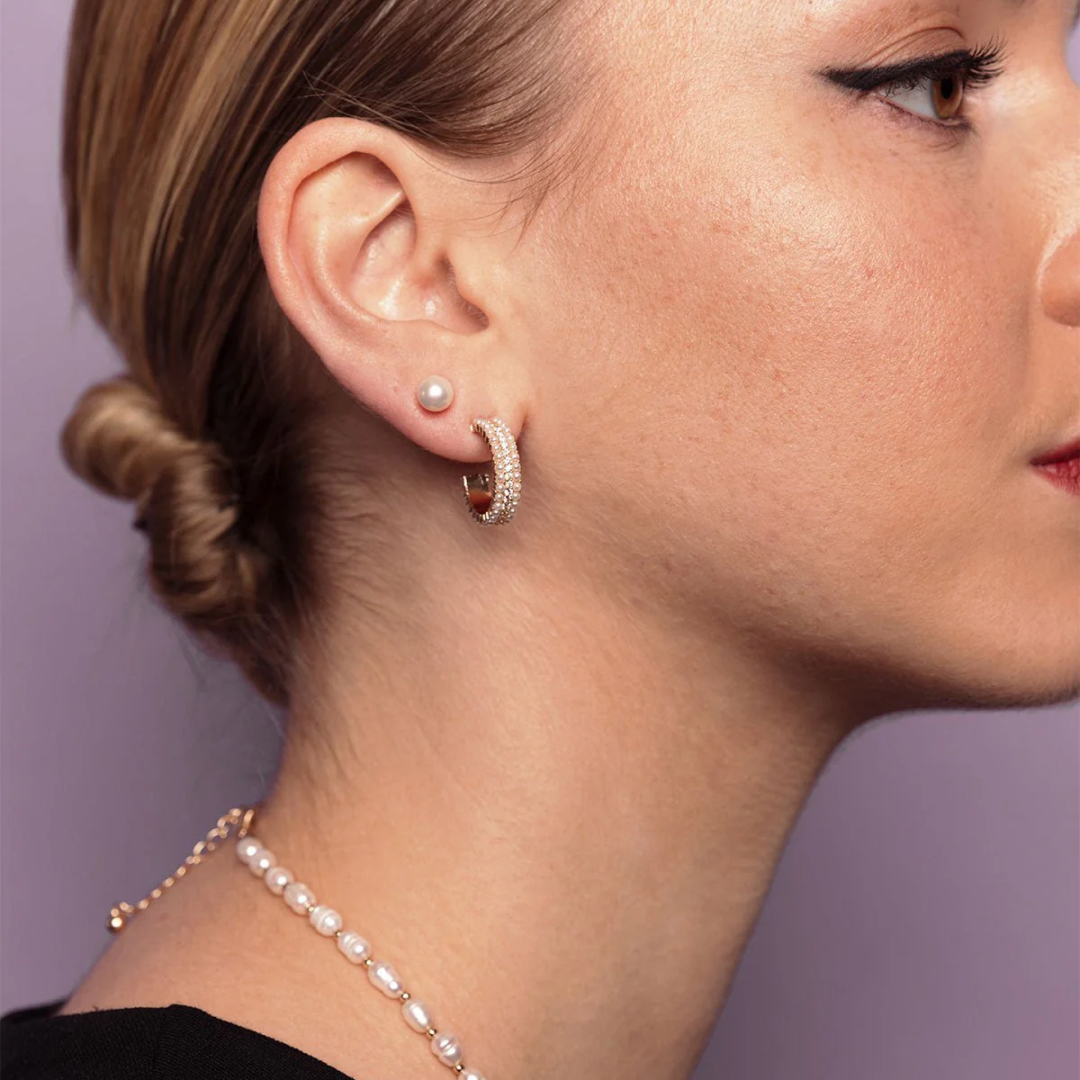 Adelaide Pearl Pave Hoop Earrings