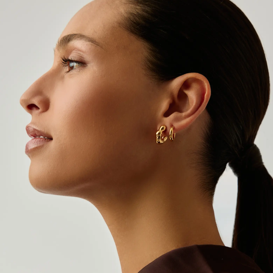 14k Gold Plated Puffy Hoop Earrings