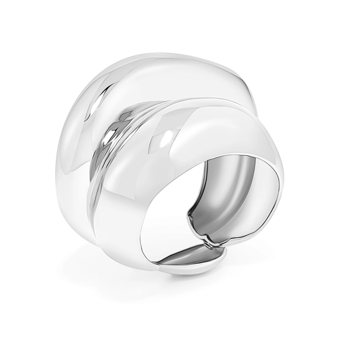 Rhodium Silver Statement Ovo Cuff Bracelet