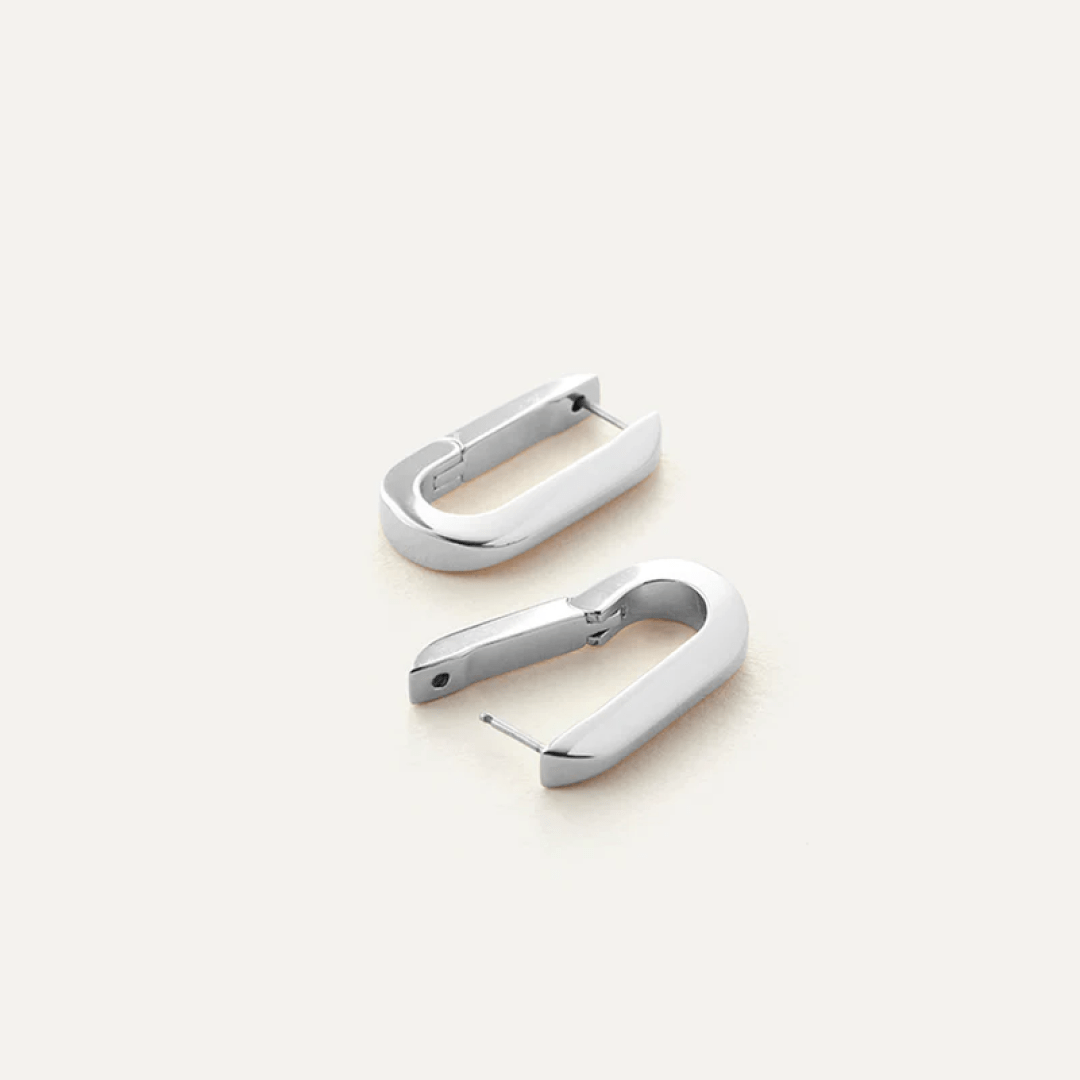 Rhodium Silver U-Shaped Earrings
