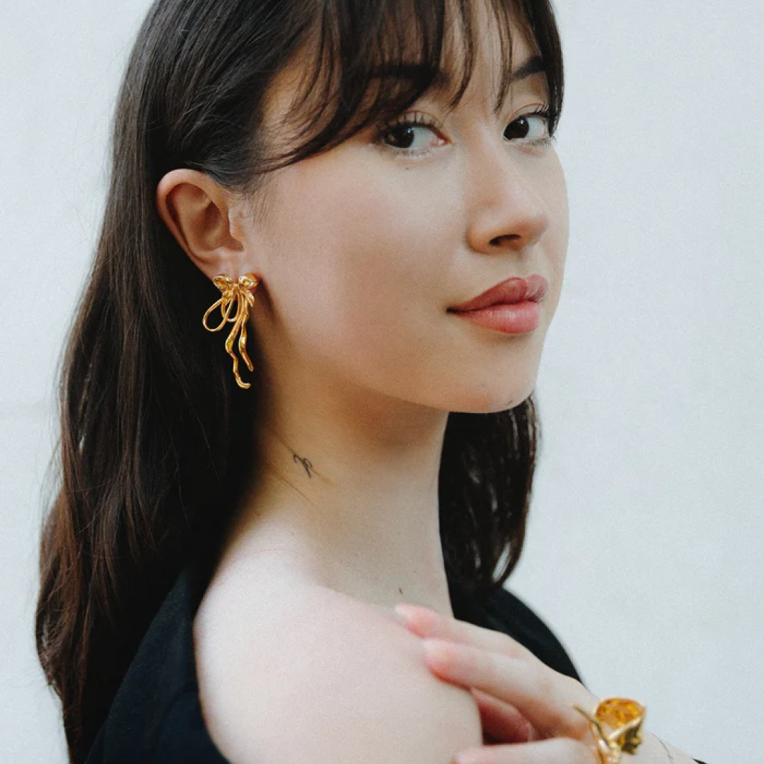 Mini 24K Gold Plated Bow Earrings