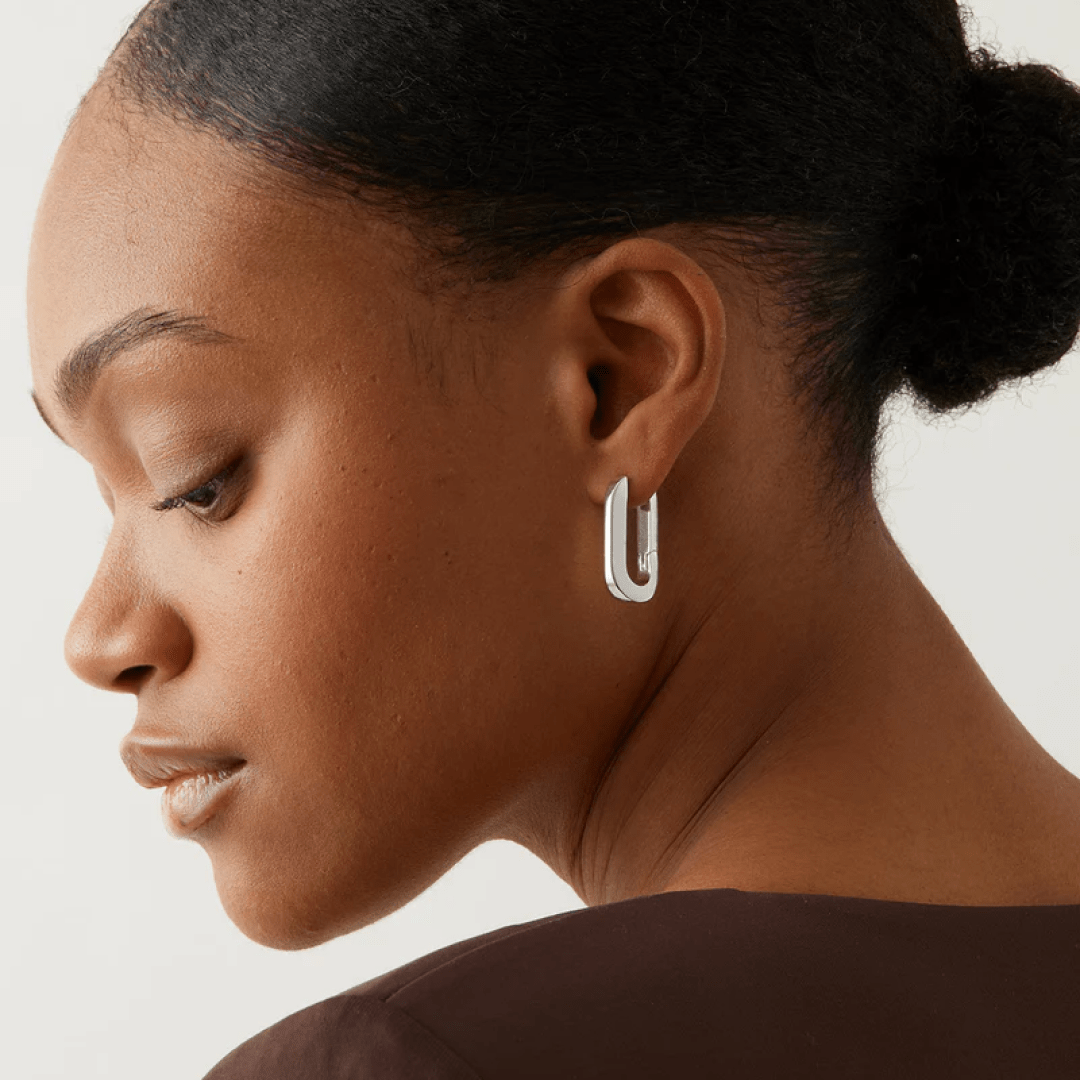 Rhodium Silver U-Shaped Earrings