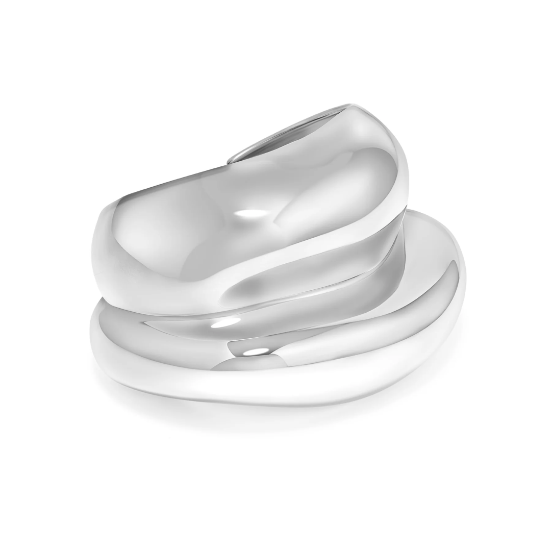 Rhodium Silver Statement Ovo Cuff Bracelet