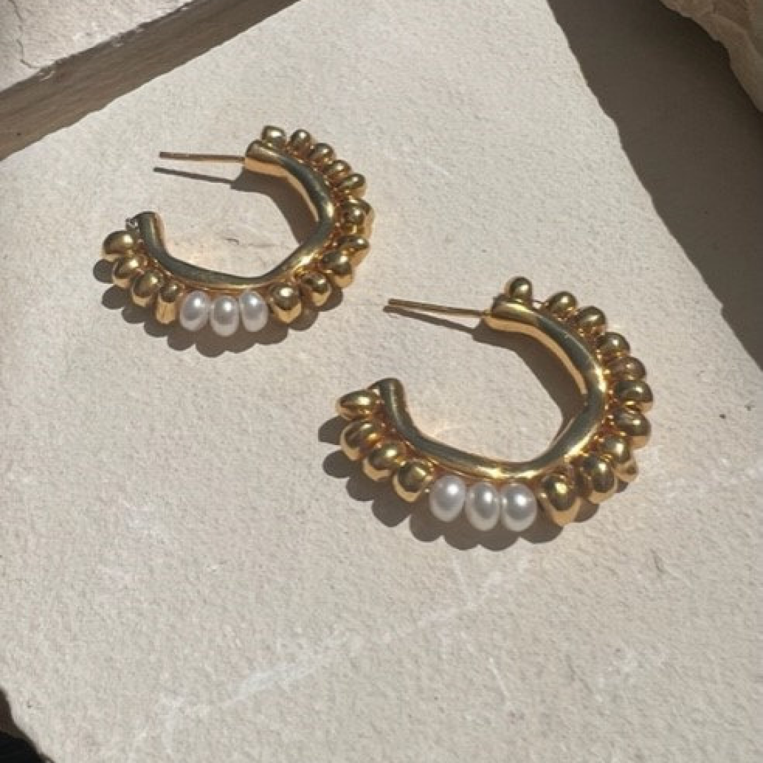 22K Gold Pebble Hoop Earrings