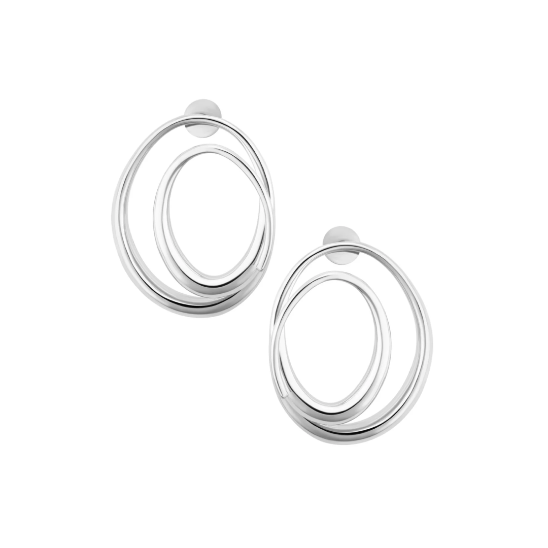 Rhodium Silver Classic Elipse Hoops