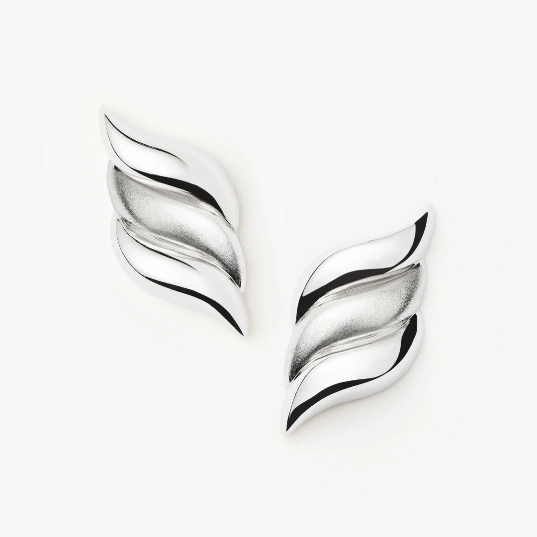 Rhodium Silver Plated Savi Oversized Ridged Studs
