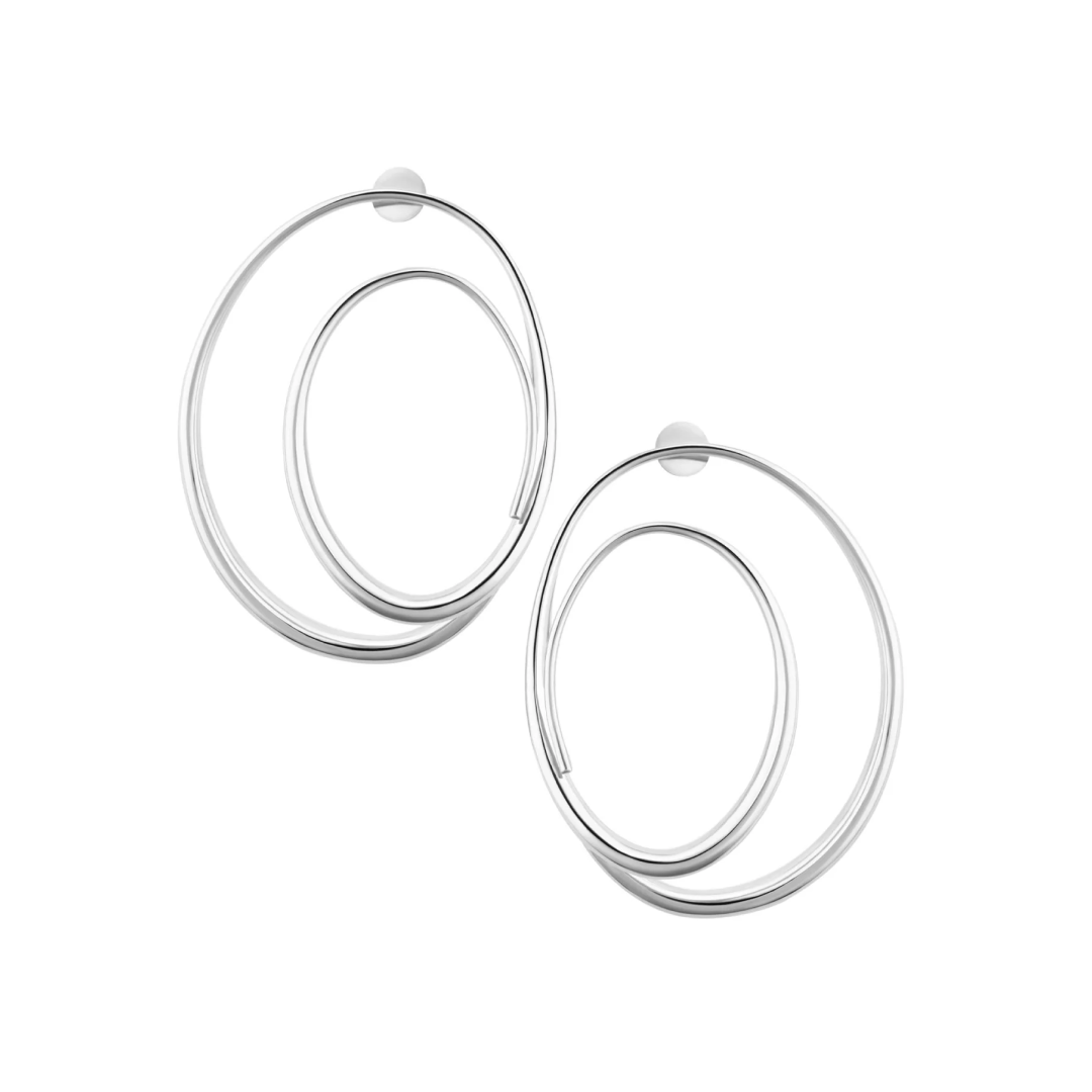 Rhodium Silver Mega Elipse Spiral Hoops