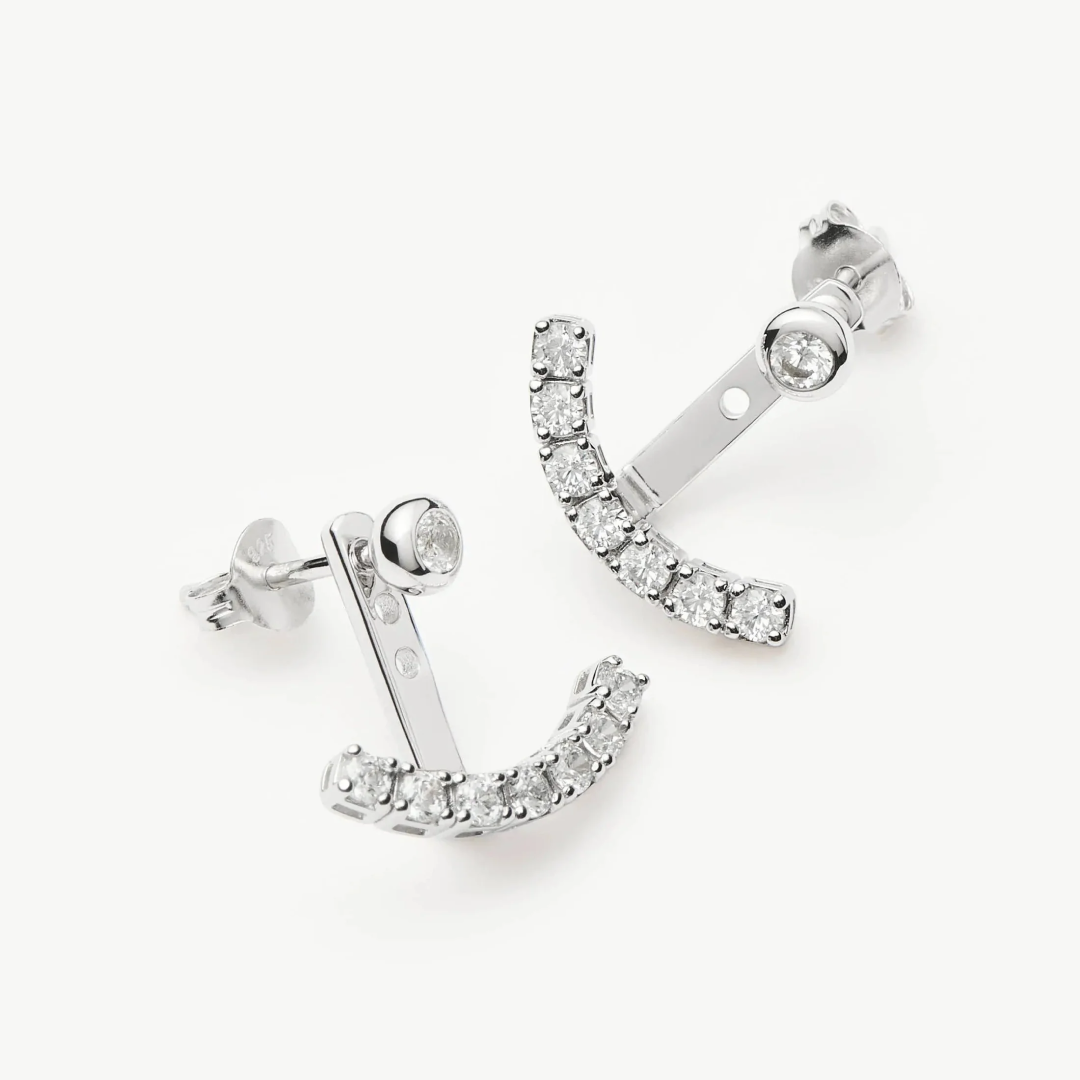 Silver Tennis Ear Jacket Stud Earrings