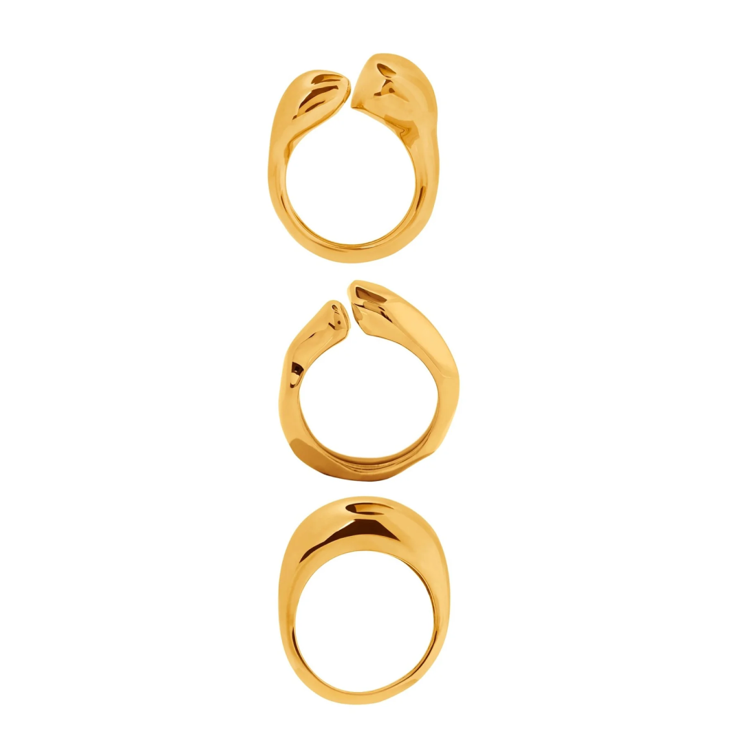 Gold Plated Pebble Stackable Ring Set