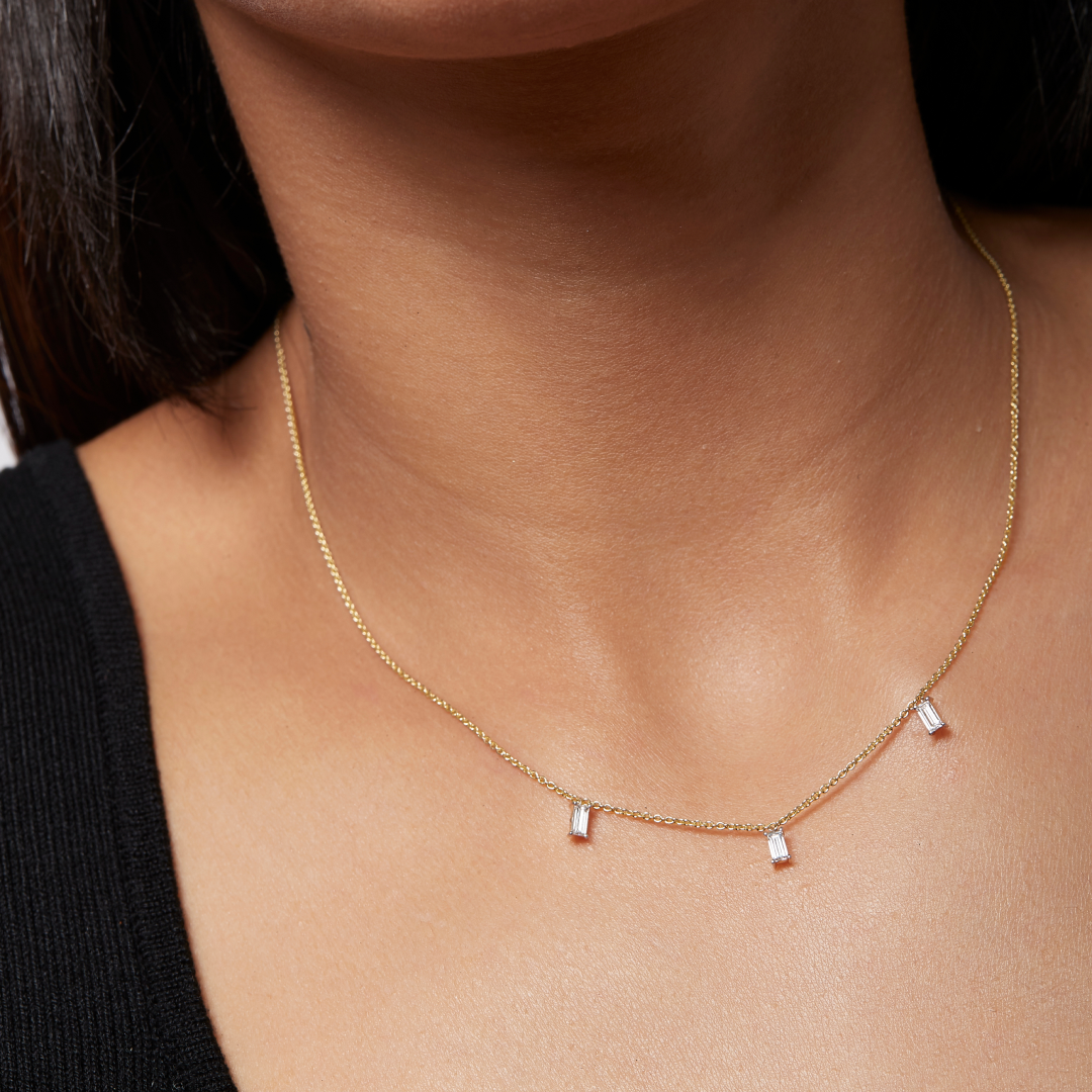 14K Gold Trio Baguette Lab-Grown Diamond Necklace