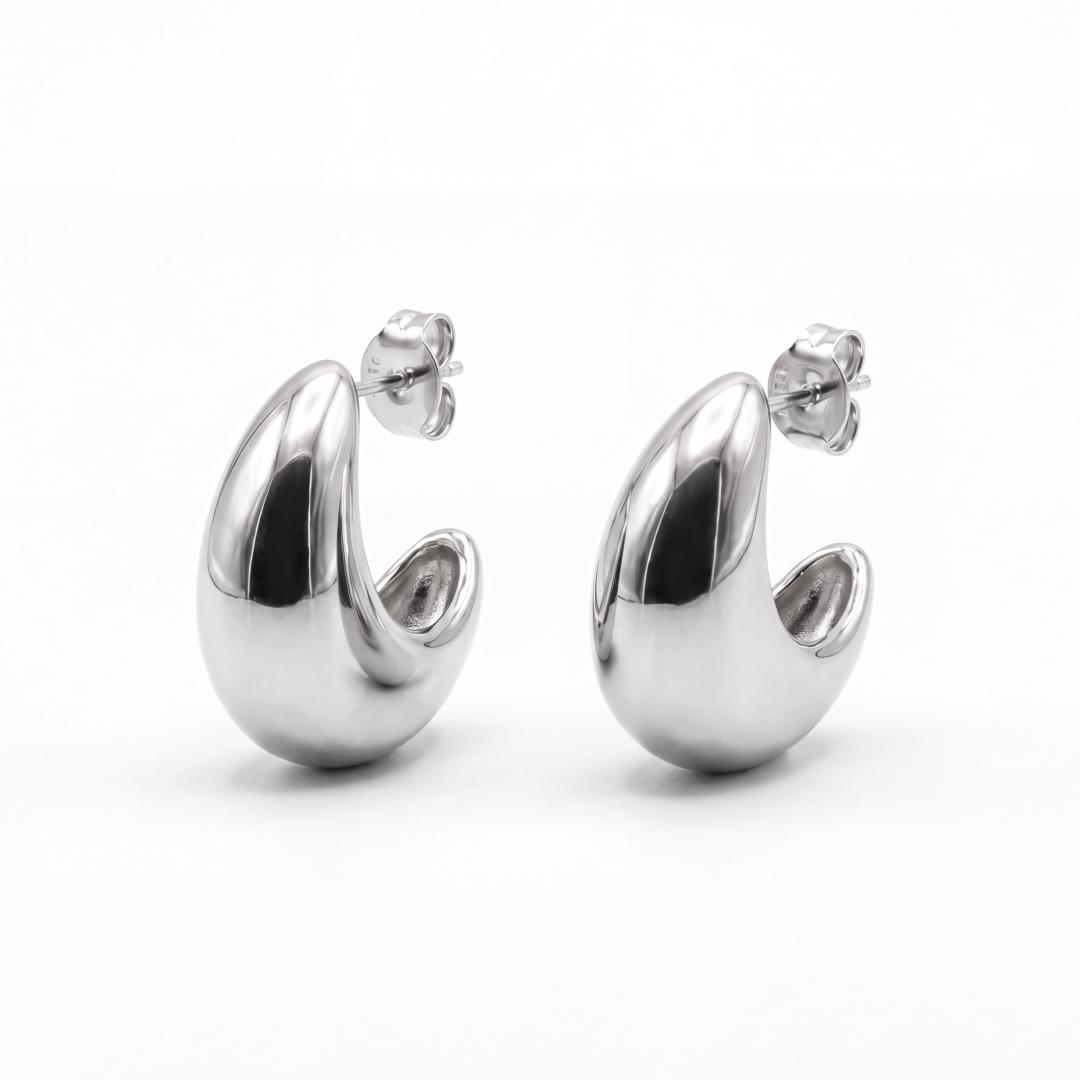 Rhodium Silver Puffy Dome Earrings