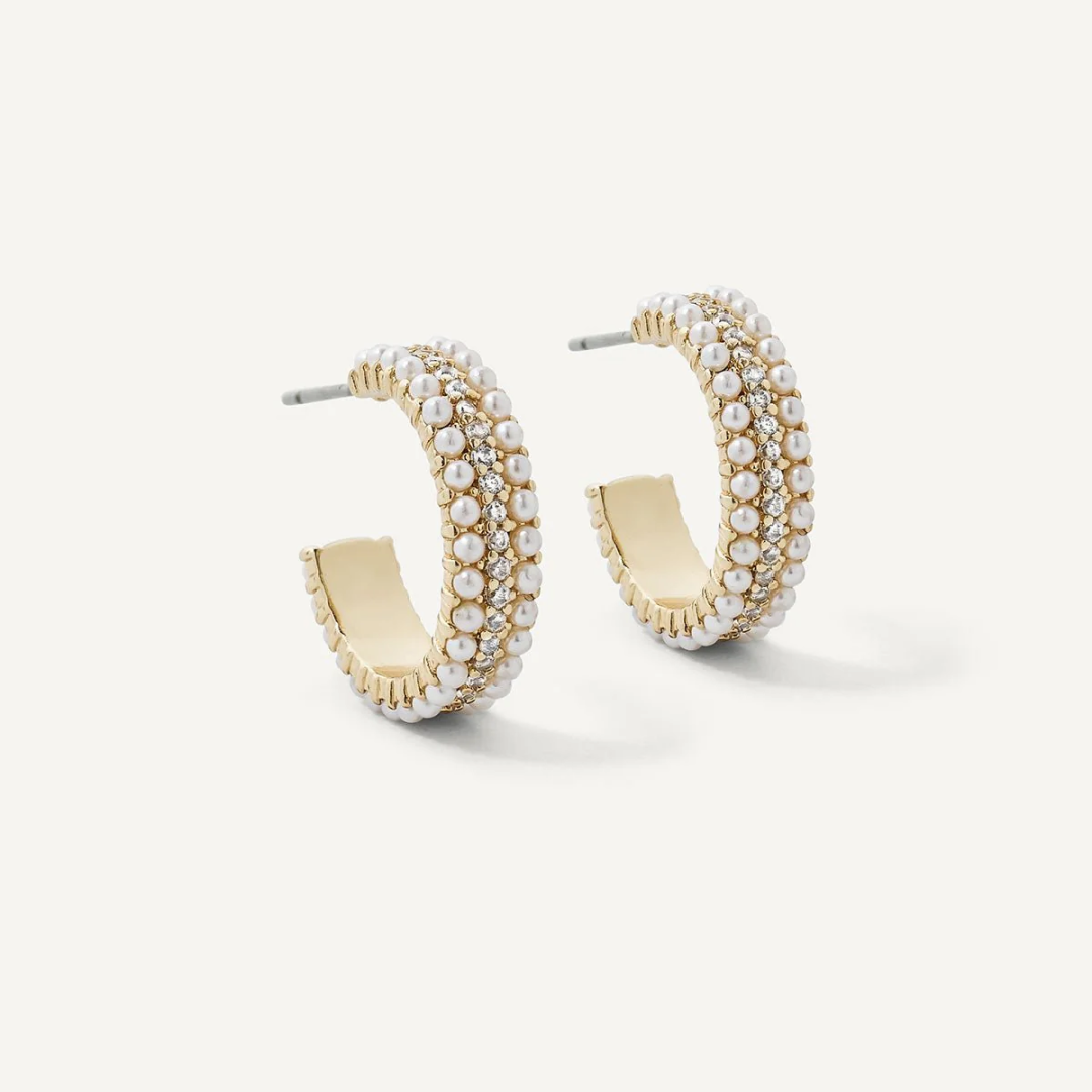 Adelaide Pearl Pave Hoop Earrings