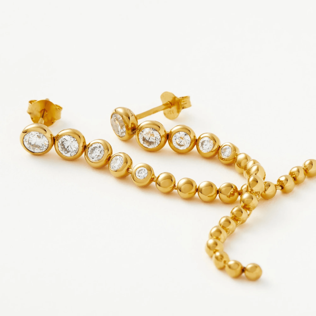 Gold Beaded Gemstone Long Drop Earrings