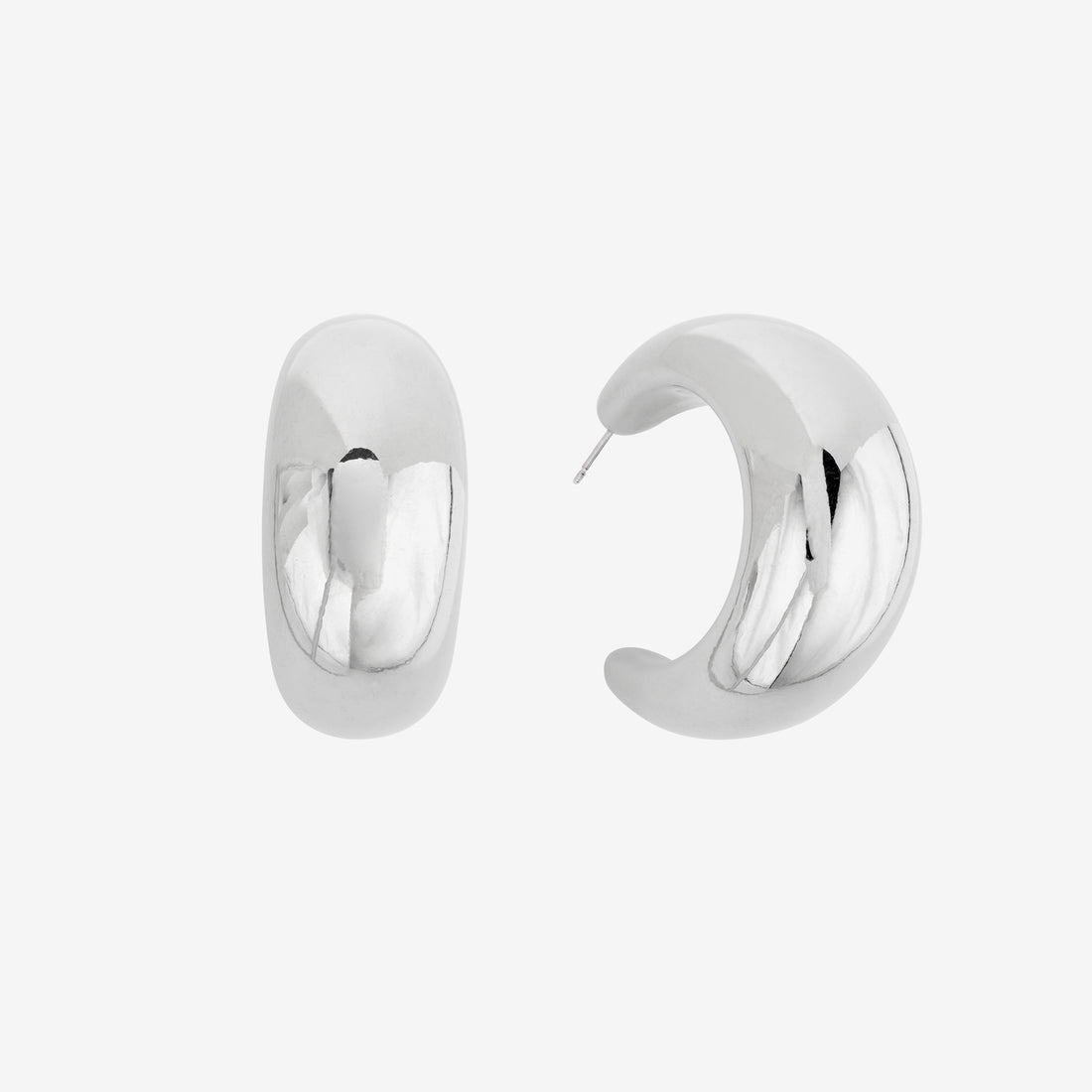 Rhodium Silver Chunky Tsuki Hoop Earrings