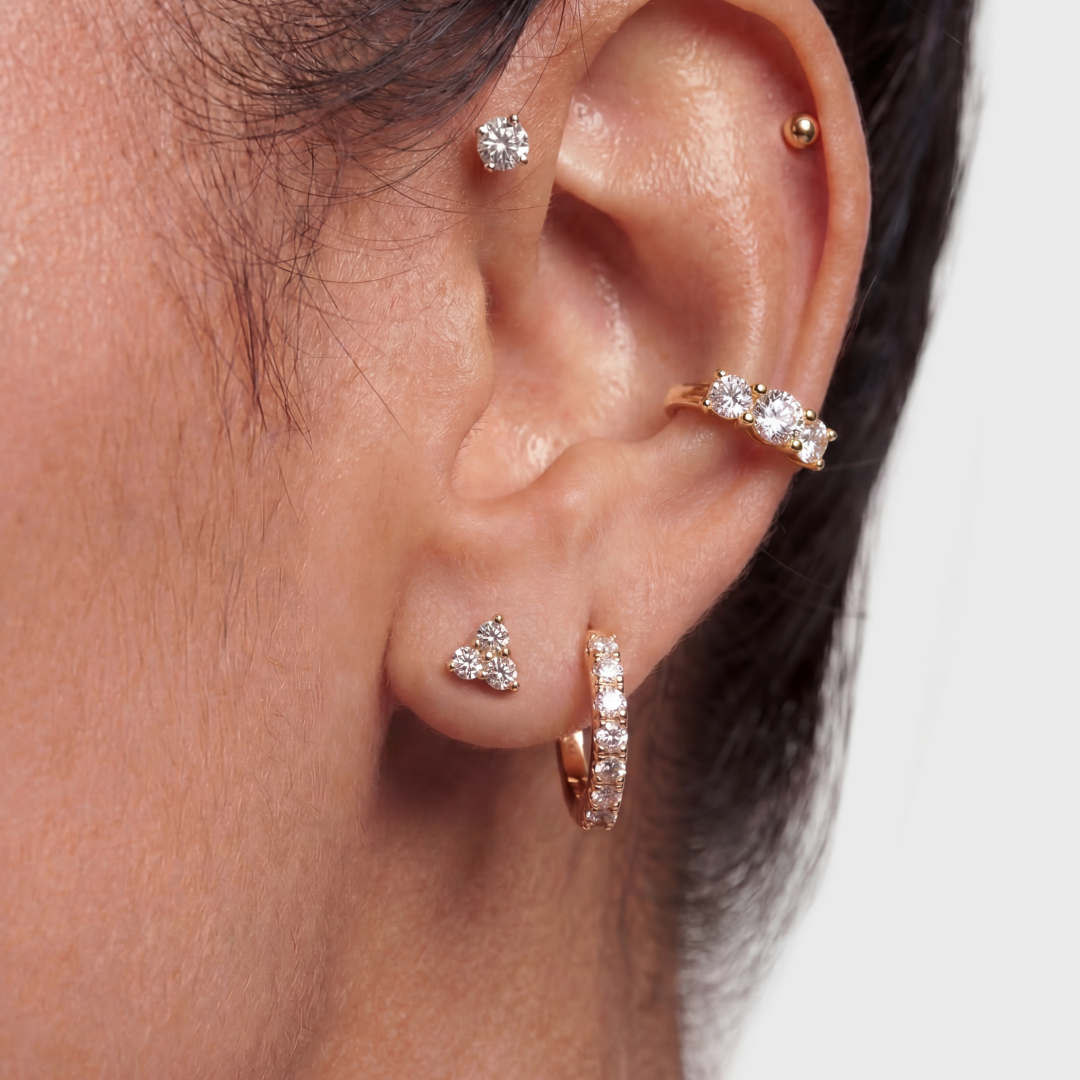 Lab Grown Diamond Triple Cluster Stud Earrings