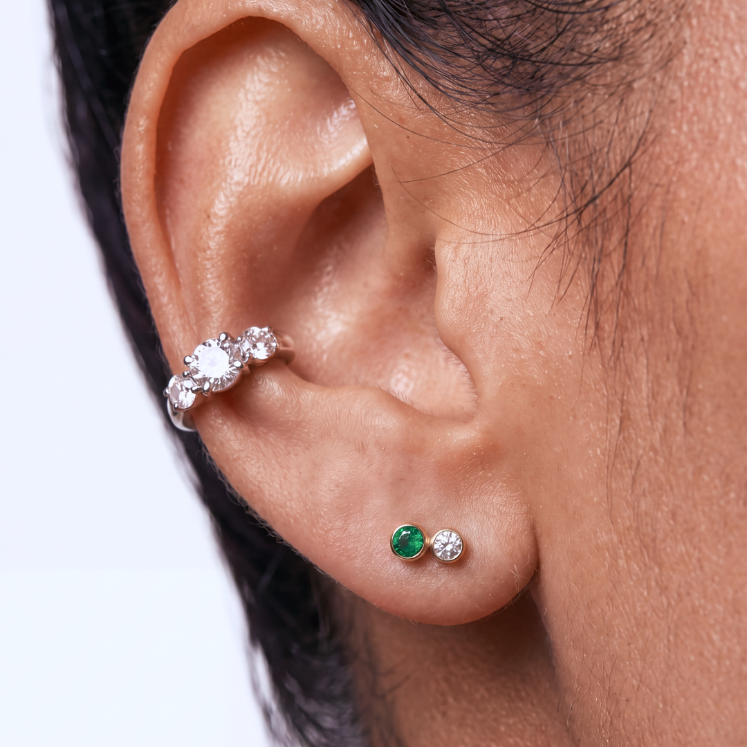 Emerald Lab Grown Diamond Round Stud Earrings