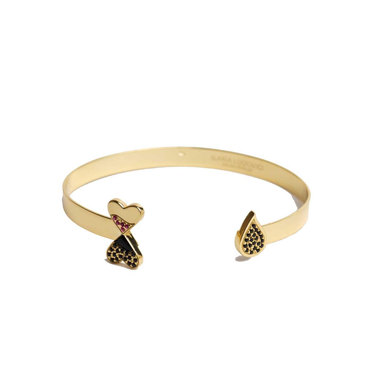 925 Sterling Silver Open Handmade Cuff Bracelet in 18K Gold Plating and studded Cubic Zirconia