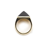 Minimal gold plated ring handmade with a black pyramid shape on top