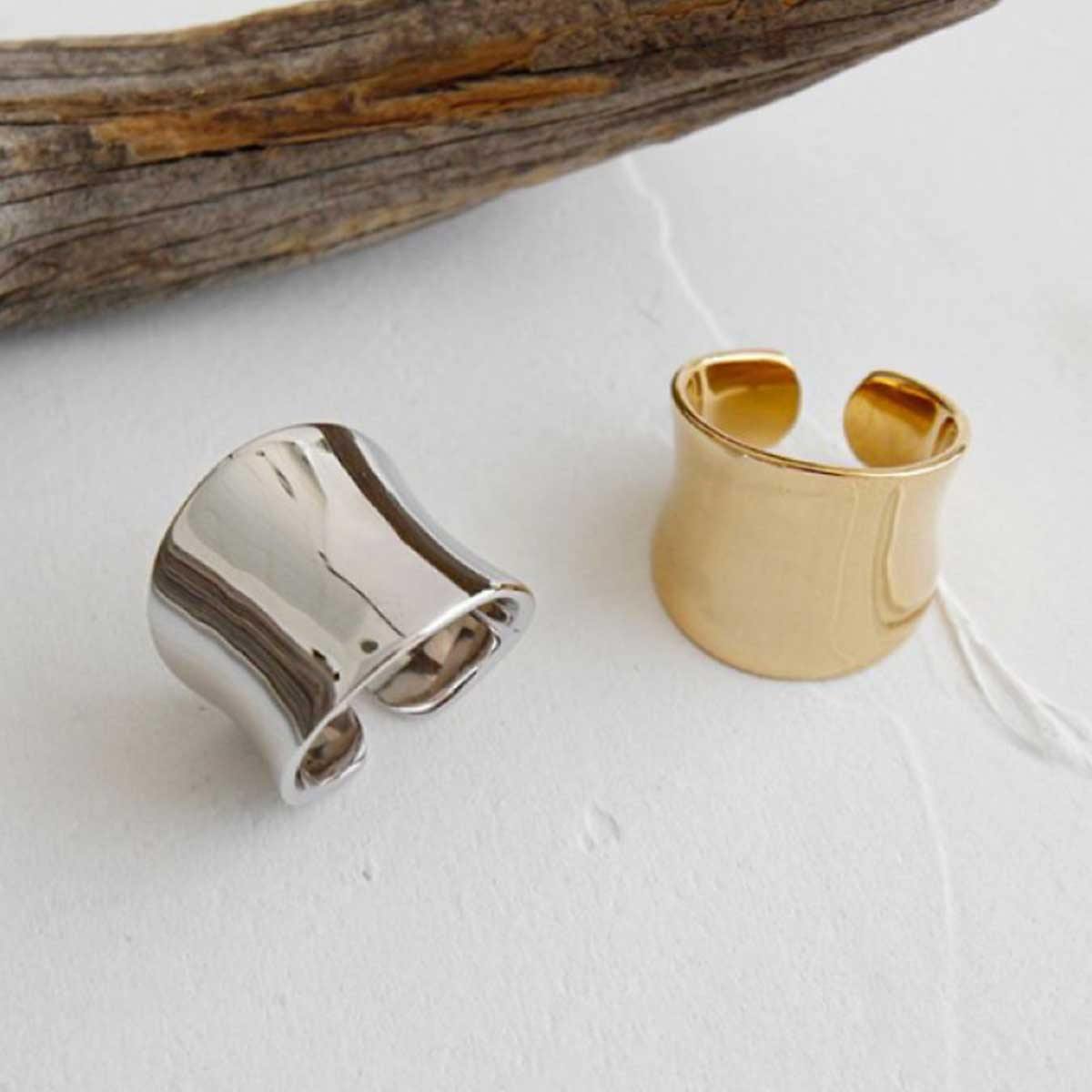 Handmade Gold and Silver Broad Statement Rings