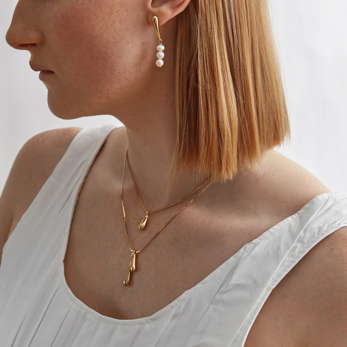 Double Teardrop Gold Pendant Necklace