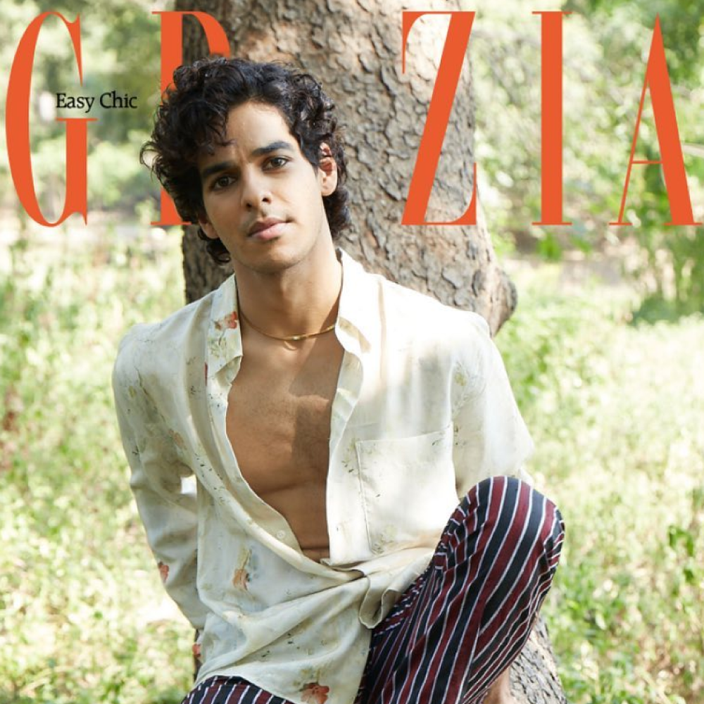 Bollywood Actor Ishaan Khatter wearing handmade 18k gold plated Herringbone chain for Grazia India