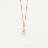 Gold-plated Zirconia Studded Padlock Pendant Necklace