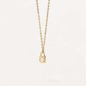 Gold-plated Zirconia Studded Padlock Pendant Necklace