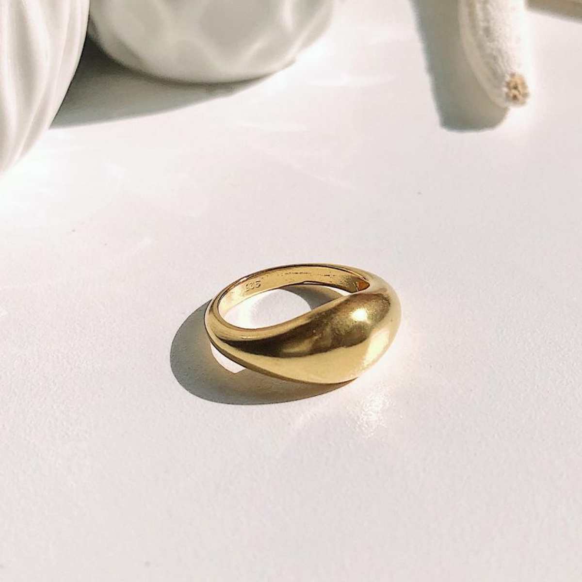 Handmade Sleek 18k Gold Vermeil Plated Classic Dome Ring For Everyday Wear