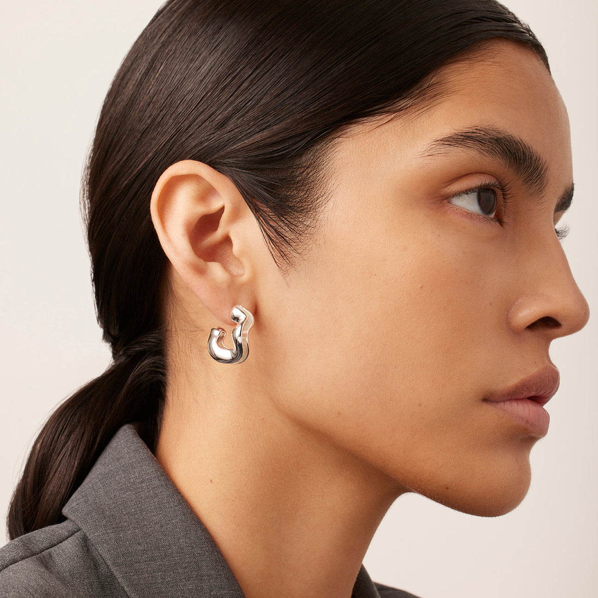 Rhodium Silver Ola Hoop Earrings